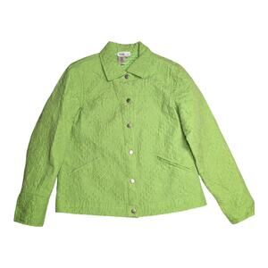 Vtg Y2K Coldwater Creek Lime Green 100% Silk Quilted Button Up Barn Jacket P S